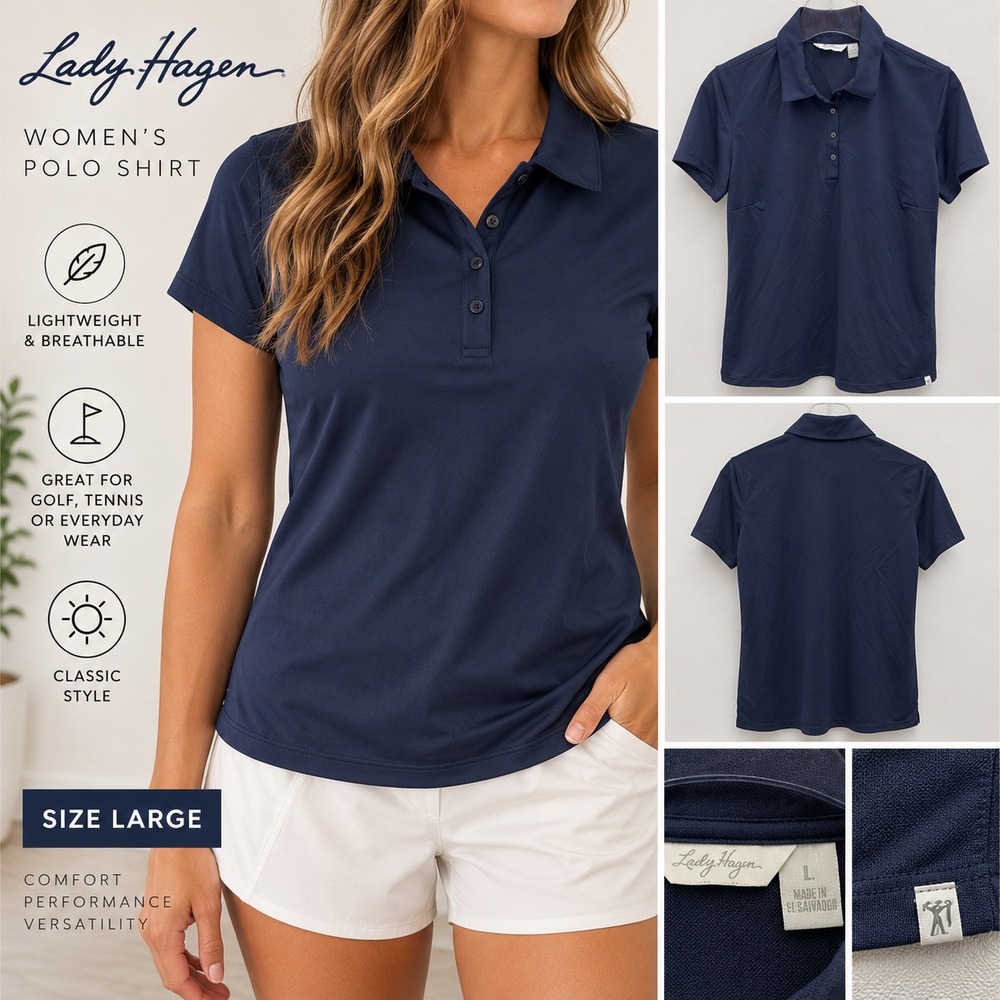 Lady Hagen Womens Polo Shirt Navy Blue Short Sleeve Golf Tennis Top Size Large